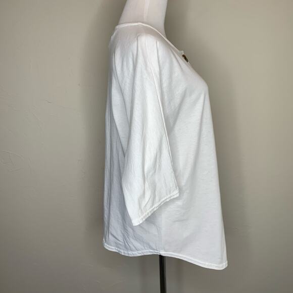 Vintage Jersey Top White Button Front w Large Buttons Hearts Sz Medium - Picture 4 of 9